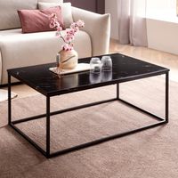 WOHNLING Couchtisch Marmor Optik Schwarz 100x60 cm Wohnzimmertisch Tisch Metall