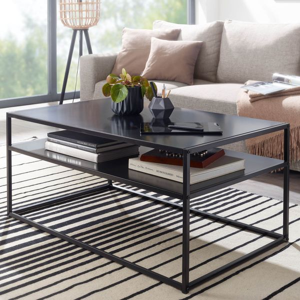 WOHNLING Couchtisch 100x60x45 cm Metall Wohnzimmertisch Sofatisch Tisch Stauraum