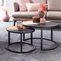 WOHNLING Couchtisch 2 teilig Wohnzimmertisch Massivholz Rund Beistelltisch Tisch