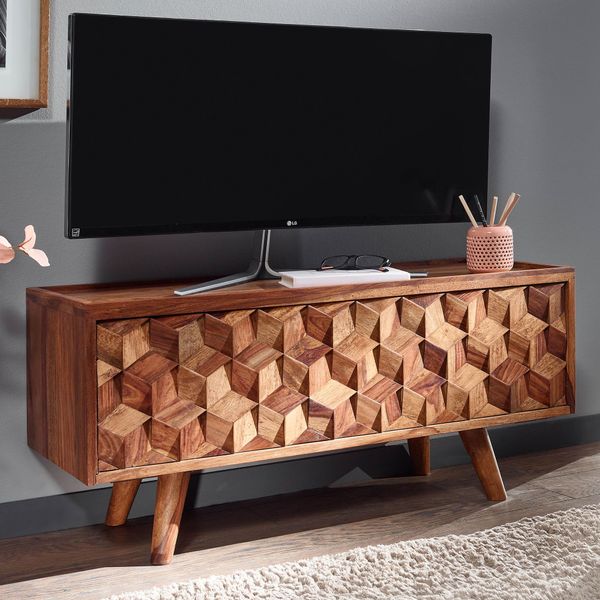 WOHNLING TV Schrank 92x44x35 cm Holz Lowboard Fernsehkommode Fernsehschrank