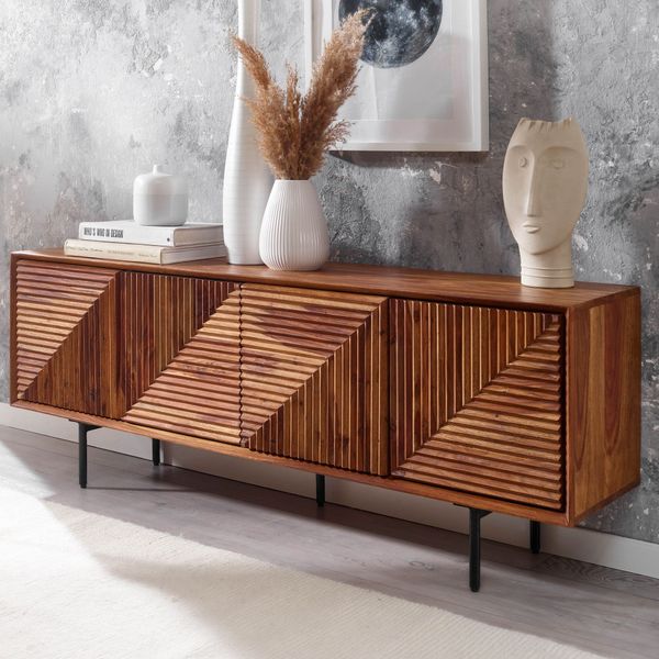WOHNLING TV Schrank 140x54x33 cm Lowboard Holz Fernsehkommode Fernsehschrank