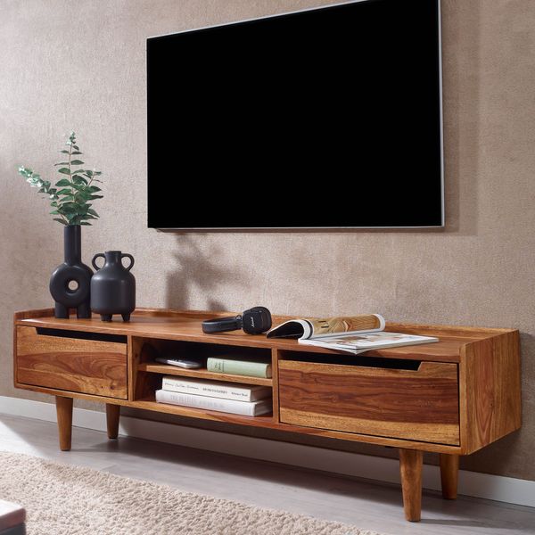 WOHNLING TV Schrank 145x43x35 cm Lowboard Holz Fernsehkommode Fernsehschrank