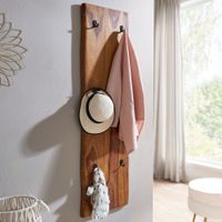 WOHNLING Wandgarderobe Holz Metall 140 cm Garderobe Flur Hakenleiste Massivholz