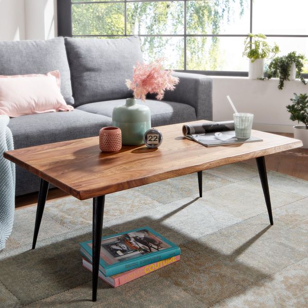 WOHNLING Couchtisch 110x60x40 cm Holz Massiv Sofatisch Wohnzimmertisch Tisch