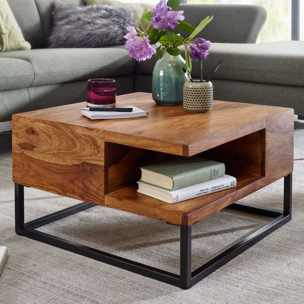 WOHNLING Couchtisch Sofatisch Holz Massiv 60x60x34,5 cm Wohnzimmertisch Tisch