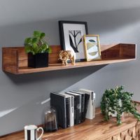 WOHNLING Wandregal Holz Massiv 120x15x20 cm Hängeregal Regal Groß Schwebend