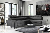 Wohnlandschaft Ecksofa Livorno Samt Grau Anthrazit mit Bettkasten Ottomane rechts