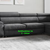 Ecksofa Monaco Samt Grau mit Bettkasten Kopfteilverstellung Schlafsofa Ottomane rechts, verstellbar