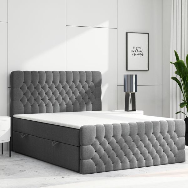 Boxspringbett FERRARA mit Bettkasten 180 x 200 cm Webstoff Anthrazit Bettkasten und Fußteil