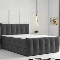 Boxspringbett SALERNO mit Bettkasten 180 x 200 cm Webstoff Grau Anthrazit Bett Bettkasten Taschenfederkern