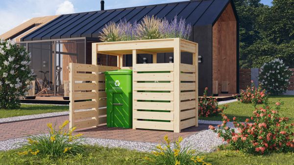 Mülltonnenbox mit Hochbeet Natur