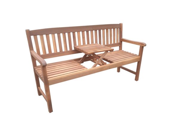 2-Sitzer Gartenbank mit hochklappbarem Tisch aus Akazienholz, ca. 153 x 57 x 88 cm - Braun