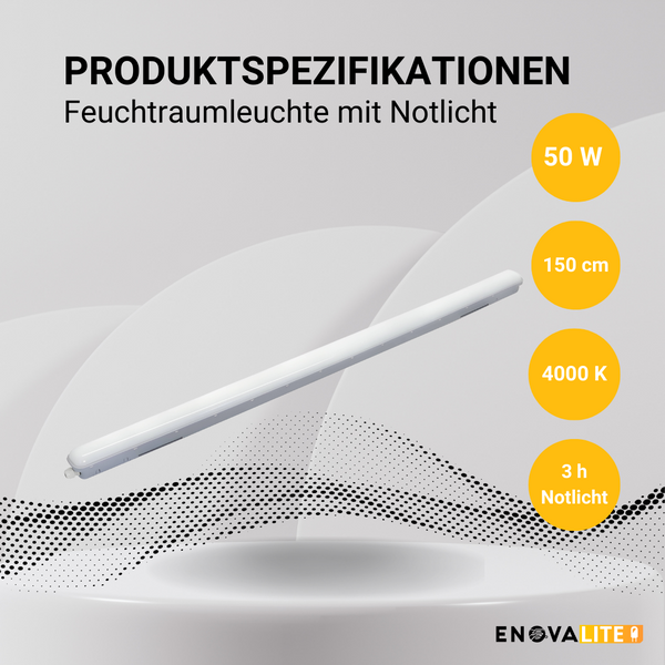 LED Feuchtraumleuchte PRO, Notlicht, 150 cm