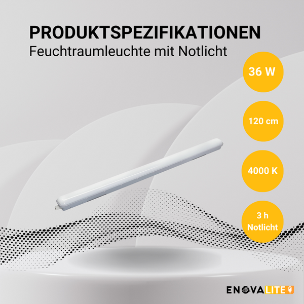 LED Feuchtraumleuchte PRO, Notlicht, 120 cm