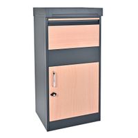 Paketbox mit Pflanzenkasten, ca. 50 x 37 x 105 cm – Anthrazit mit Holzfarben-Akzenten