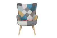 Skandinavischer Relaxsessel mit Hocker Stoffbezug Patchwork - ca. 96 x 76 x 69 cm - Mehrfarbig
