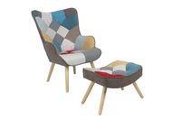 Skandinavischer Relaxsessel mit Hocker Stoffbezug Patchwork - ca. 96 x 76 x 69 cm - Mehrfarbig