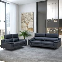 Sofa Set 2-teilig – Couchgarnitur in Lederoptik - Schwarz