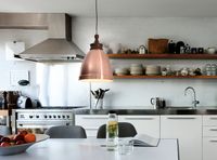 Metallpendelleuchte "Copper" mit Holzoptikaufsatz