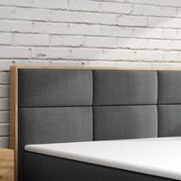 Boxspringbett LISSABON Eiche Holz mit Bettkasten 180 x 200 cm Webstoff Grau Anthrazit