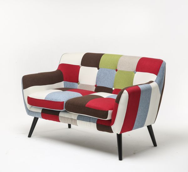 Skandinavischer 2-Sitzer Sessel Stoffbezug Patchwork - ca. 130 x 77 x 82 cm - Mehrfarbig