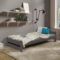 Bett Classico Holzbett Bettgestell mit Lattenrost Massivholz Kiefer 100 x 200 cm anthrazit