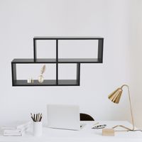 Wandregal Ernie 100 x 20 x 53 cm aus Holz MDF, 4 Fächer vertikal versetzt Schwarz