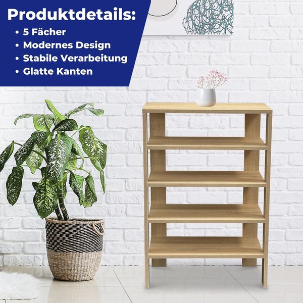 Schuhregal Charlie 60 x 32 x 87 cm mit 5 Ablagen Natur