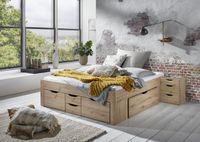 Stauraumbett Noah 180 x 200 cm, ohne Lattenrost mit 6 Bettschubladen, Ausf. Eiche Artisan Dekor