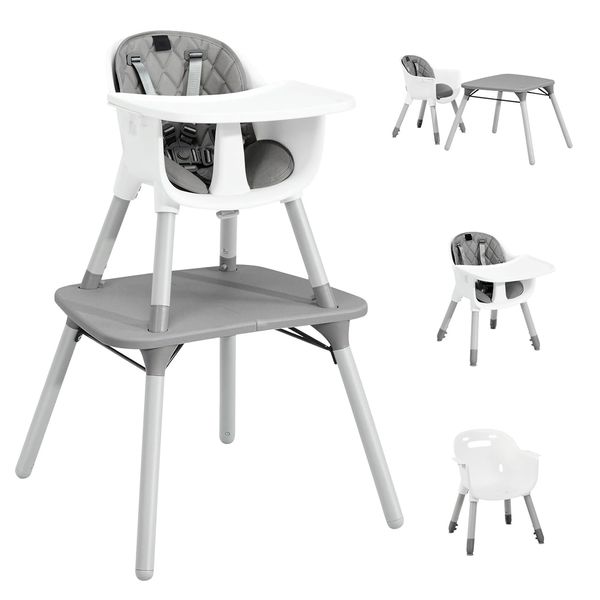 4 in 1 Baby-Hochstuhl, umwandelbarer Babystuhl mit 5-Punkt-Gurt