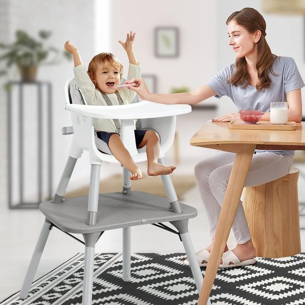 4 in 1 Baby-Hochstuhl, umwandelbarer Babystuhl mit 5-Punkt-Gurt