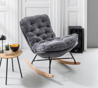 gepolsterter Schaukelstuhl Relaxsessel mit Buchenholzsockel, grau & schwarz