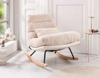 gepolsterter Schaukelstuhl Relaxsessel mit Buchenholzsockel, beige