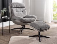 gepolsterter Drehsessel Relaxsessel mit Hocker, hellgrau