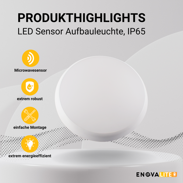 LED Aufbauleuchte mit Sensor, 18W, 4000K, ø250mm
