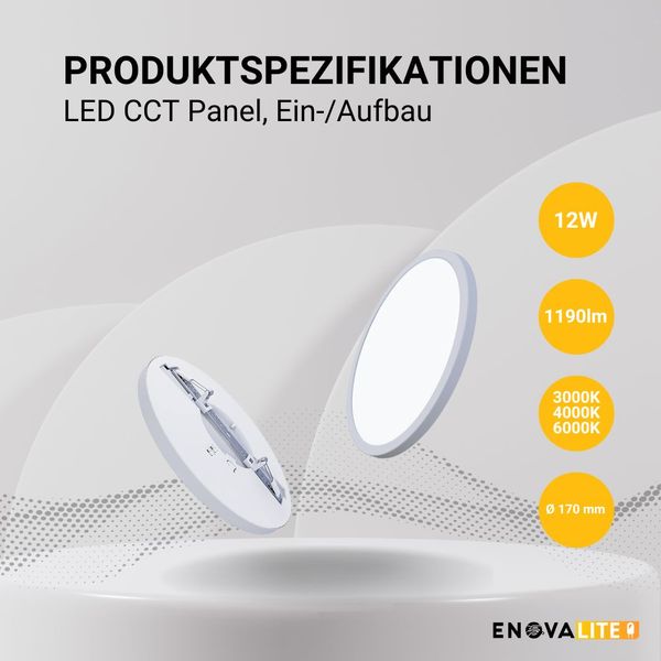 LED CCT Panel, Ein-/Aufbau, 12W, ø170mm, Lochdurchm. variabel
