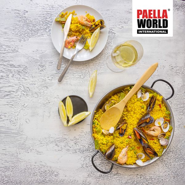 Paella World Original spanische Paella Pfanne Typ Valenciana 22cm Stahl poliert mit Griffen