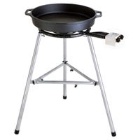Paella World Gusseisenpfannen-Set 3, 60cm Pfanne, 40cm 2-Ring-Brenner, 11,4kw, Dreibein-Ständer, Paella-Fibel, GRATIS Federedelstahlwindschutz
