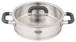 hochwertige Edelstahl Servierpfanne LUGANO 24 cm mit Deckel