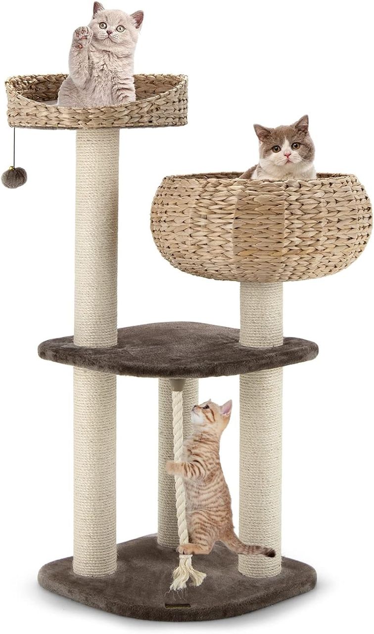 Costway 104cm Katzenbaum mit Betten, Katzenkratzbaum Holz