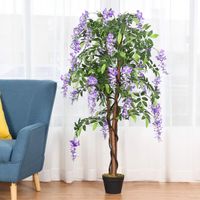 COSTWAY Kunstbaum mit Blüten, Kunstpflanze im Topf
