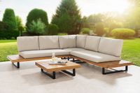 12tlg. Aluminium-Ecklounge mit Tisch aus Akazienholz - Beige