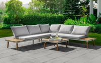 Aluminium Ecklounge 4tlg. mit Tisch, Akazienholz - grau
