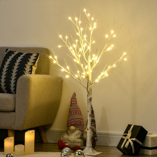 120 cm Kunstbirke mit LED-Beleuchtung für Weihnachten Ostern Warmweiß
