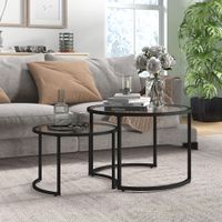 Couchtisch 2er-Set, Beistelltisch mit Stahlgestell, Kaffeetisch, Schwarz