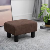 Fußhocker, Sitzhocker, Rechteckiger Ottoman, Fußstütze aus Leinen, Braun