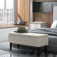 Sitzbank mit Stauraum, Bettbank, Polsterbank mit Klappdeckel, Samt, Creme