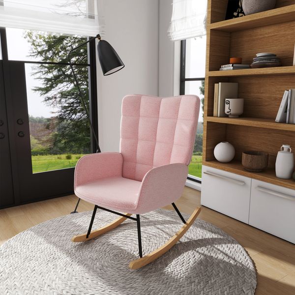 Schaukelstuhl Schwingsessel Akzentstuhl bis 120 kg, Polyester, Rosa