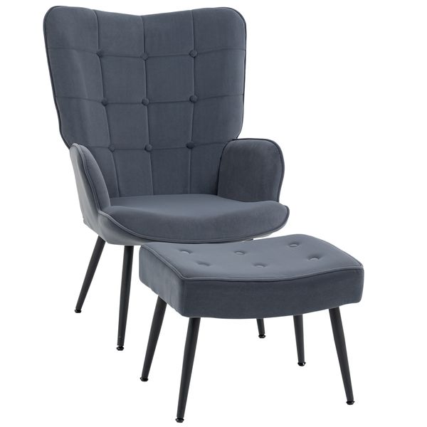 Relaxsessel mit Fußhocker, Relaxstuhl, Armlehensessel mit Hocker, Samt