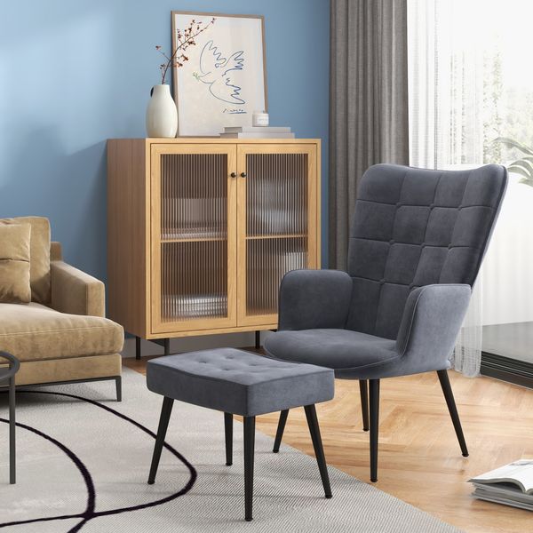 Relaxsessel mit Fußhocker, Relaxstuhl, Armlehensessel mit Hocker, Samt